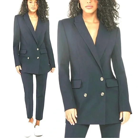 Something Navy Danielle Blazer Jacket Double Breasted Suit Coat Ponte Blue M - Picture 2 of 15